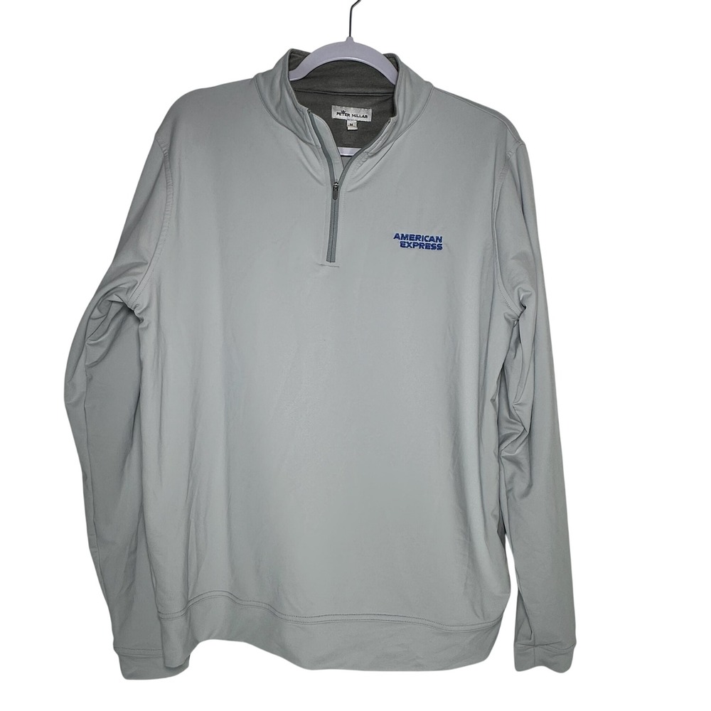 Peter Millar Light Gray Quarter-Zip Pullover with Blue Logo